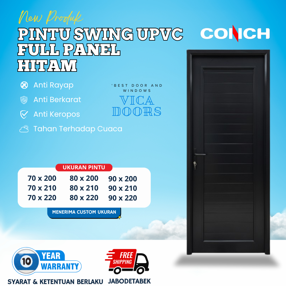 Pintu Swing Full Panel UPVC Pintu Rumah Modern Minimalis Warna Hitam UPVC Conch