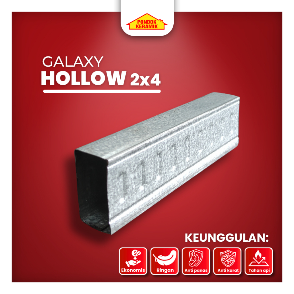 Hollow Holo Galvalum 2x4 Baja Ringan Tebal 0,3 MM Rangka Plafon dan Partisi Tahan Karat