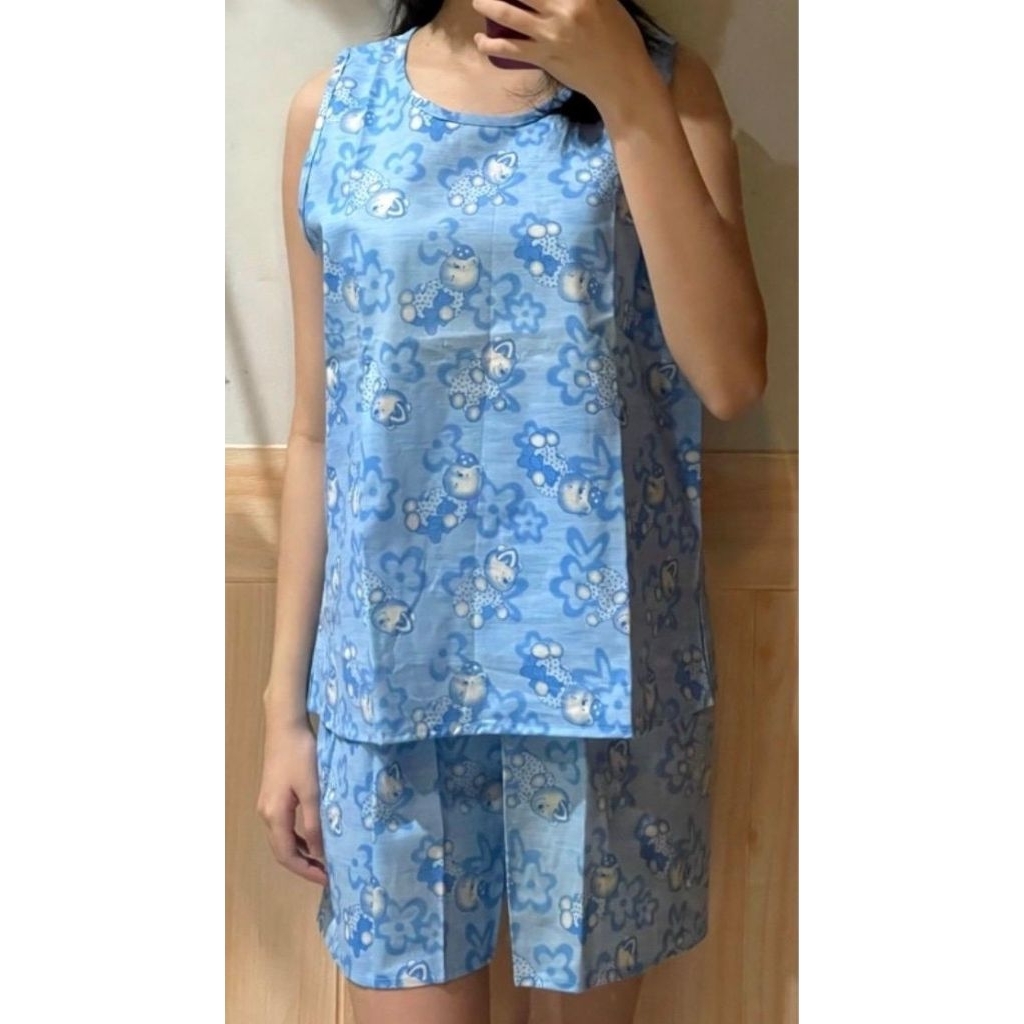 BT1L - Baju tidur katun uk L lekbong stelan baju santai wanita dewasa remaja cewe celana pendek tanp