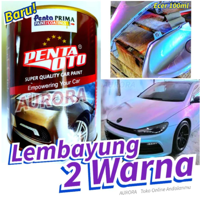 Cat Lembayung 2 Warna Penta Oto PU Mutiara 100cc || Cat Lembayung Blue Violet Biru Ungu 100cc