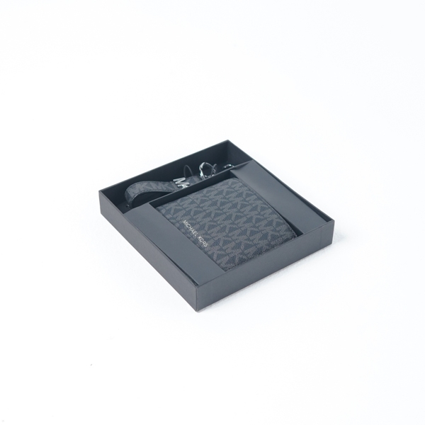 Dompet MK MONOGRAM GREY BLACK WALLET WITH KEYCHAIN SET 100% ORIGINAL