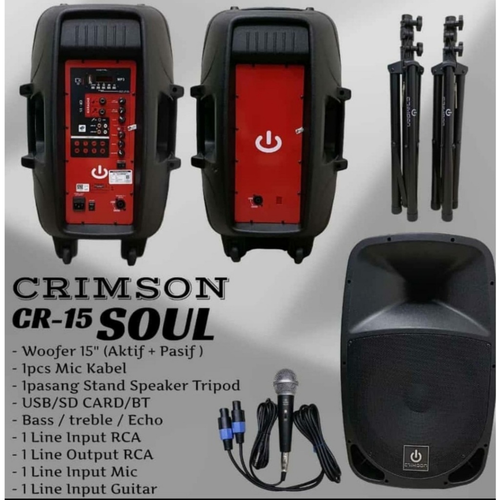 speaker aktif + pasif  paket lengkap crimson 15" CR-15 SOUL speaker bluetooth karaoke terlengkap