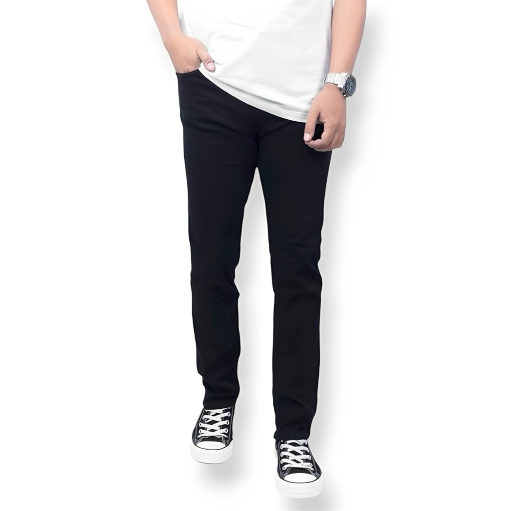 Celana Panjang Jeans KRGR Original Hitam Pekat Slim-Fit