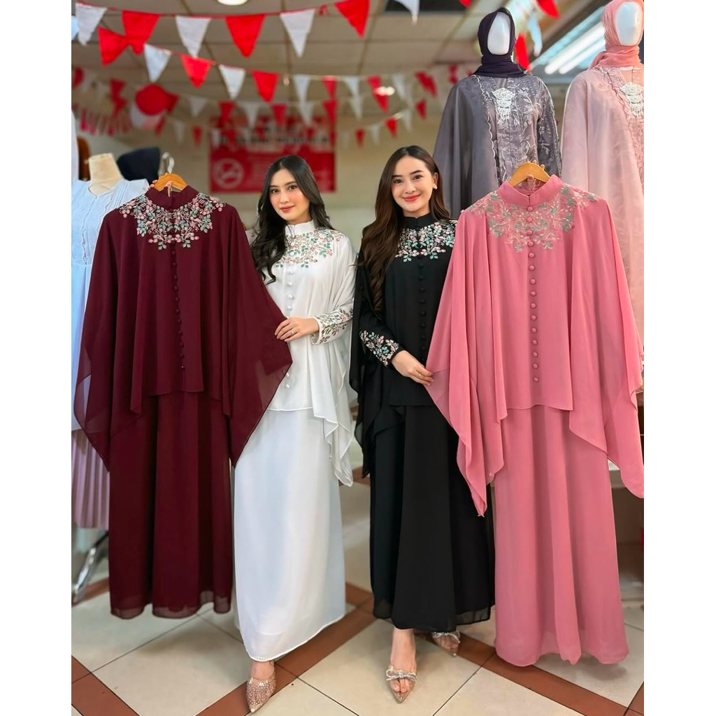 Gamis Inner Outer Semi Kaftan Bahan Ceruty Babydoll Motif Bordir Baju Muslim Wanita