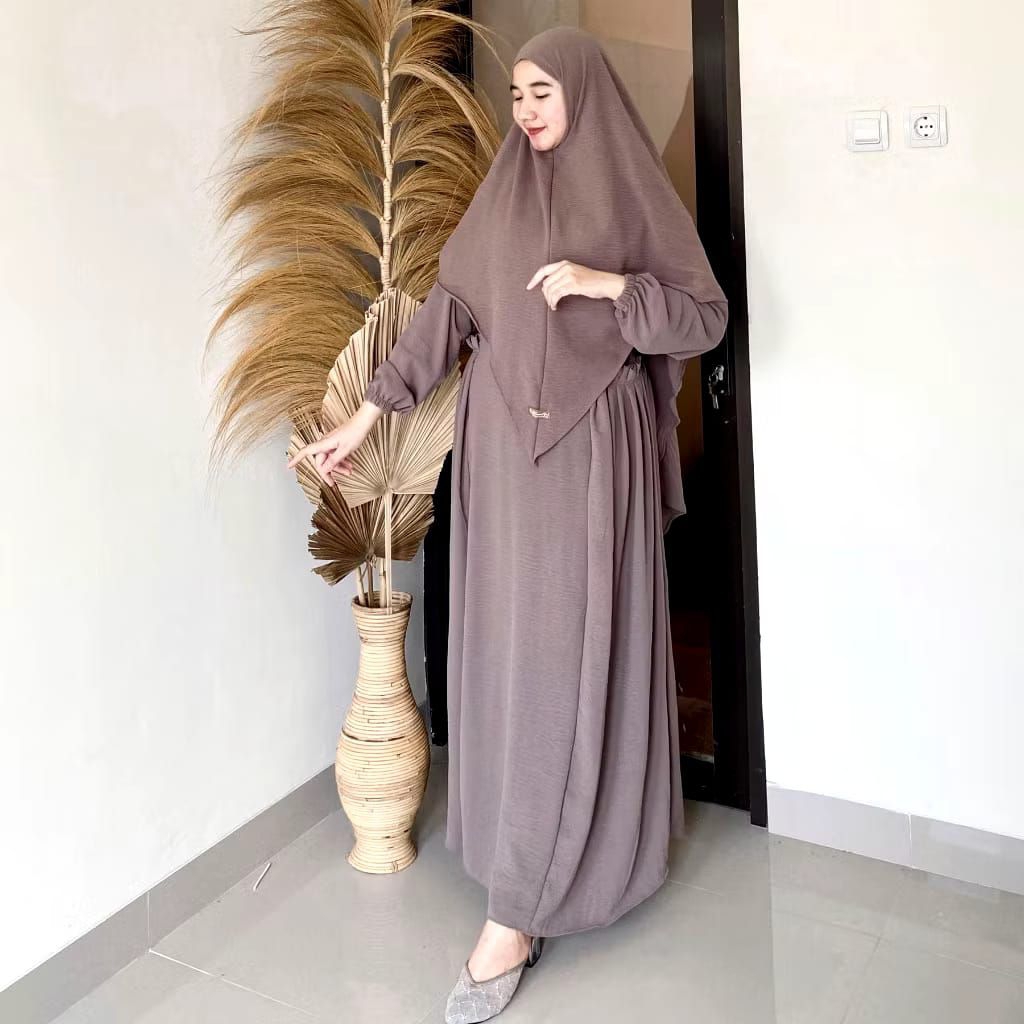 Gamis Set Hijab Amira Syar'i Bahan Cringkle Airflow