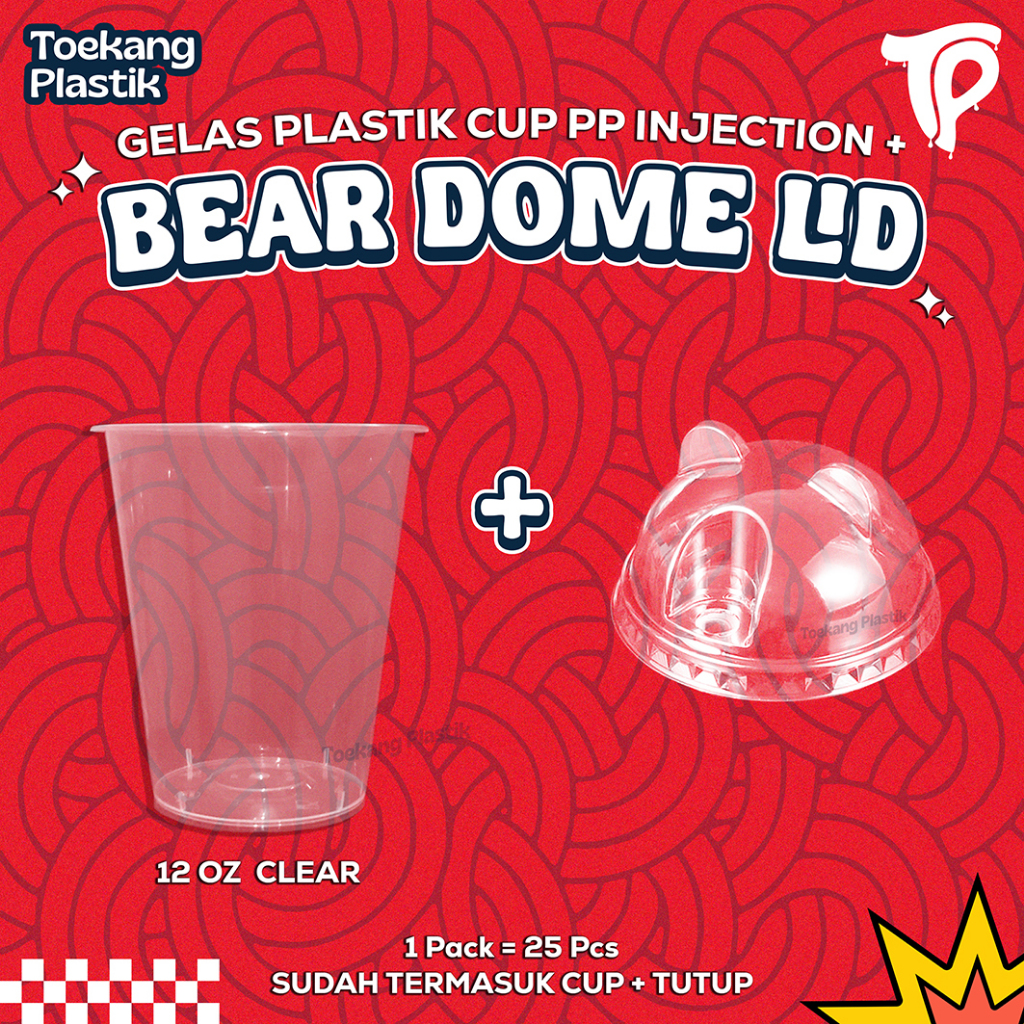 Gelas Plastik Cup PP Injection 12oz 360ml + Bear Dome Lid