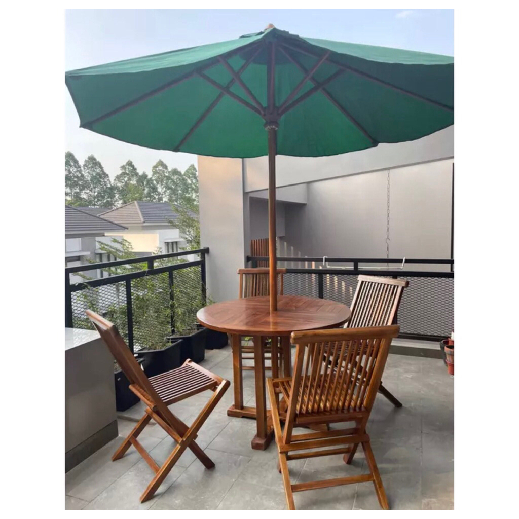 set meja payung outdoor | kursi lipat meja taman outdoor | kayu jati set meja payung hotel kayu jati