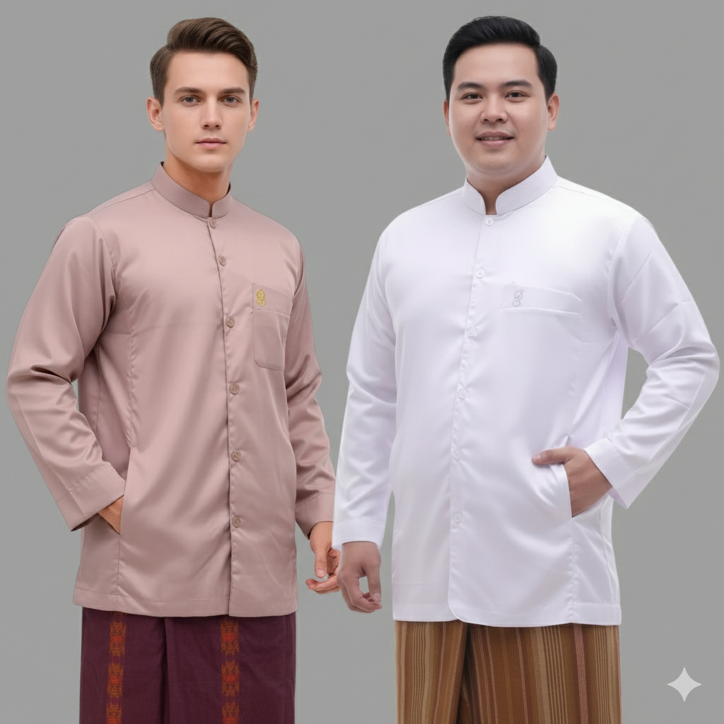 Kemeja Koko Pria Lengan Panjang Kemko Putih Bersih Polos Seragam Pondok Hadroh Terbaru Lebaran 2026