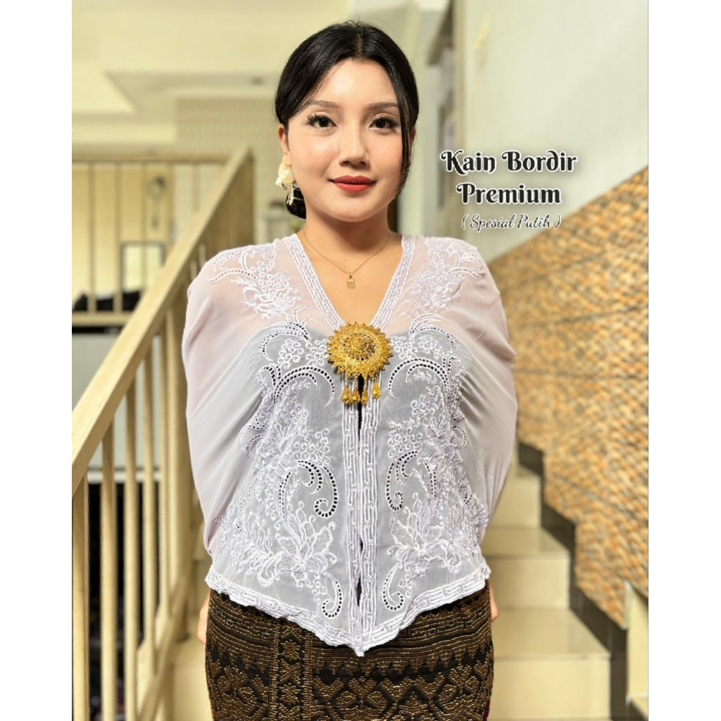 KAIN KEBAYA SUTRA CREPE BORDIR WARNA PUTIH