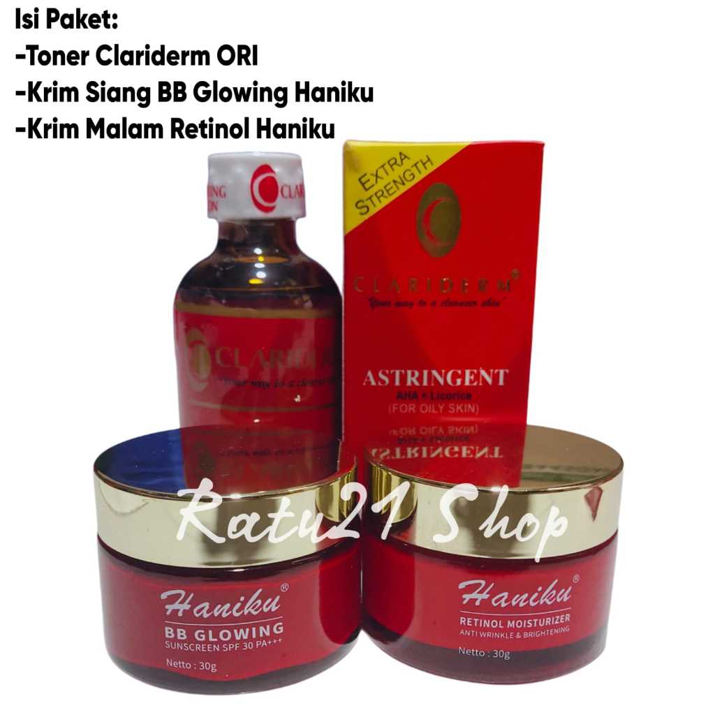 3in1 Paketan Clariderm Wajah-Toner 60ml+Krim Pelembab Siang dan Malam