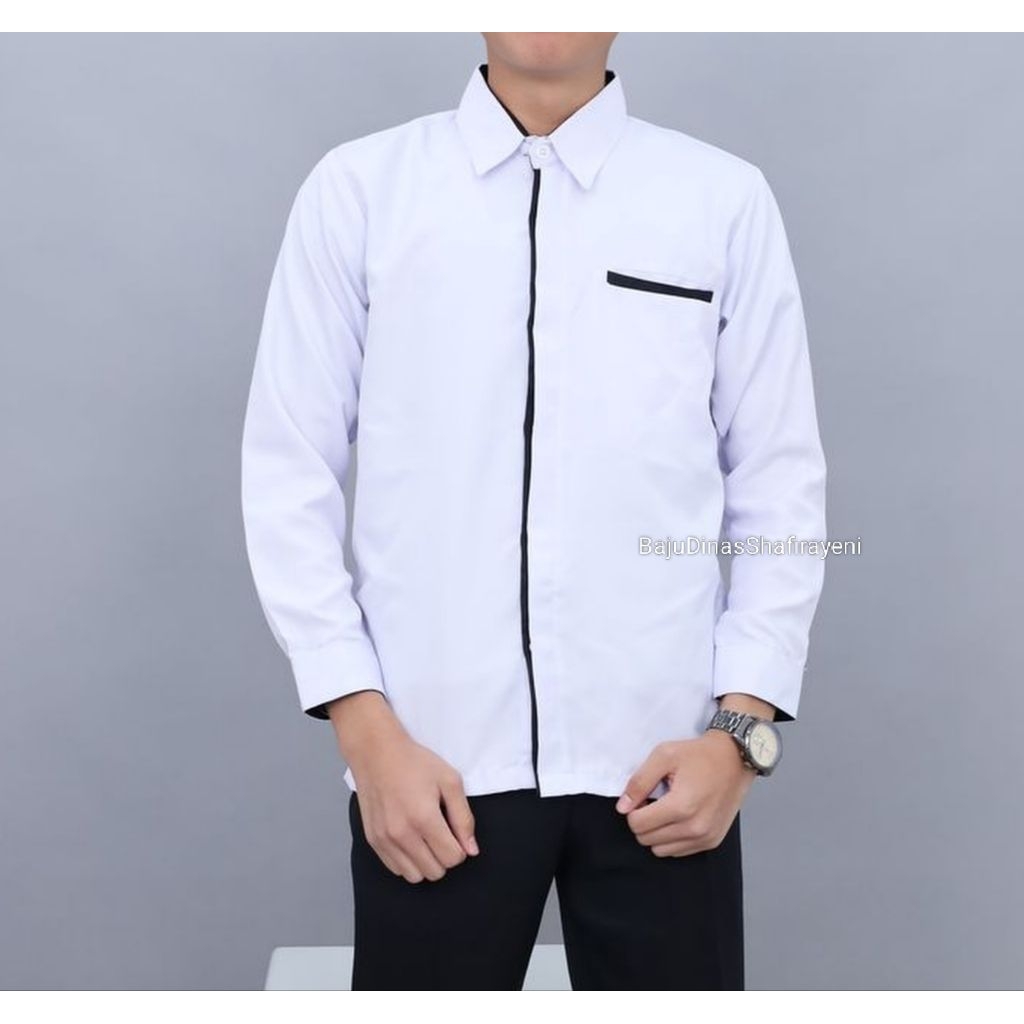 Baju Dinas Hitam Putih Pria Lengan Panjang / Baju ASN Pria Lengan Panjang