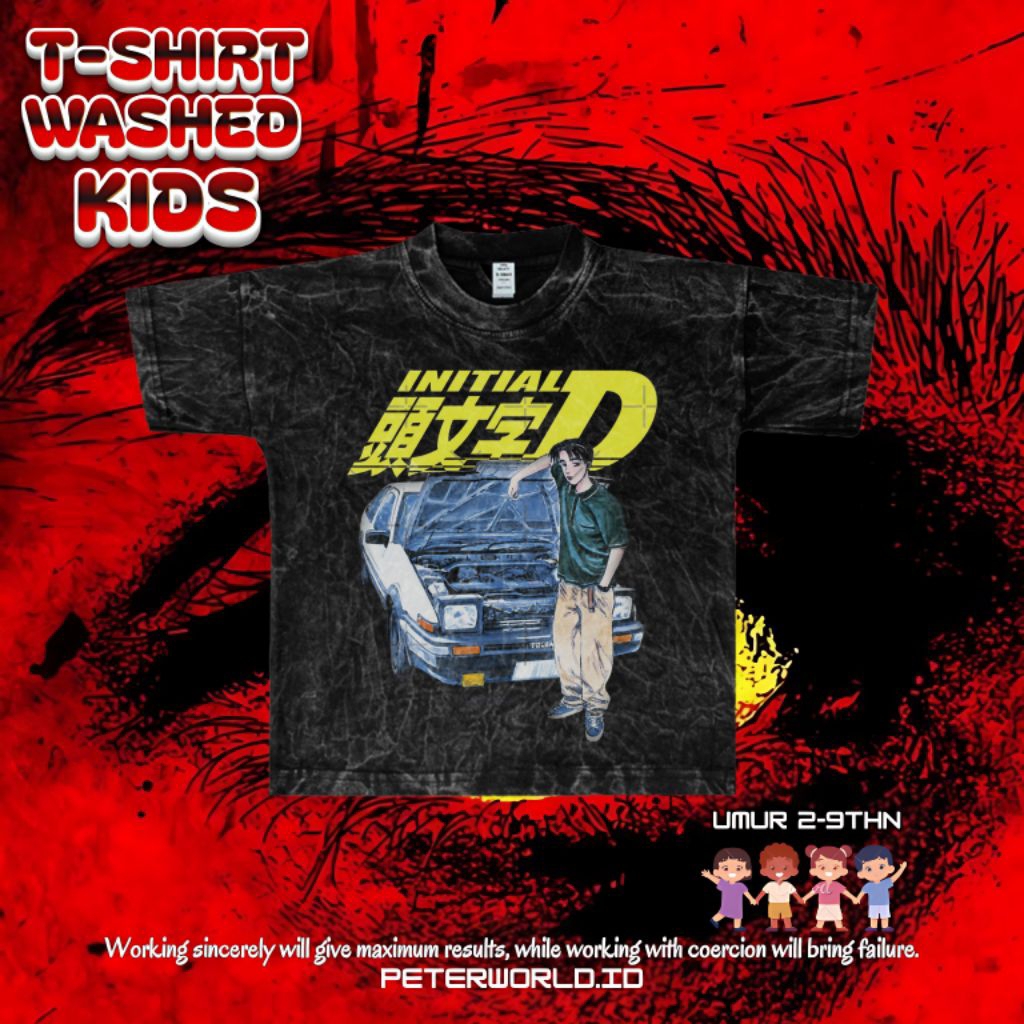 Kaos Initial D Anak Washing Oversize Vintage Tee | Kaos Oversized | Kaos Anak Washing | Oversized T 
