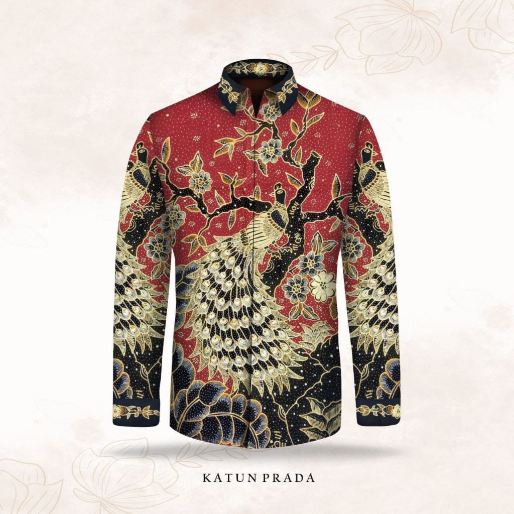 kain batik tulis pria katun prada emas warna merah batik tulis pria