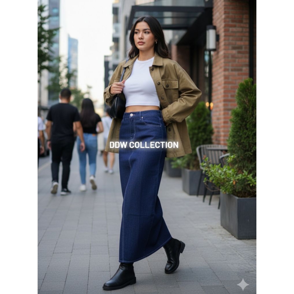 Rok Semi Levis Wanita | Rok Span Panjang | Denim Tebal L-XL | Rok Kerja Casual
