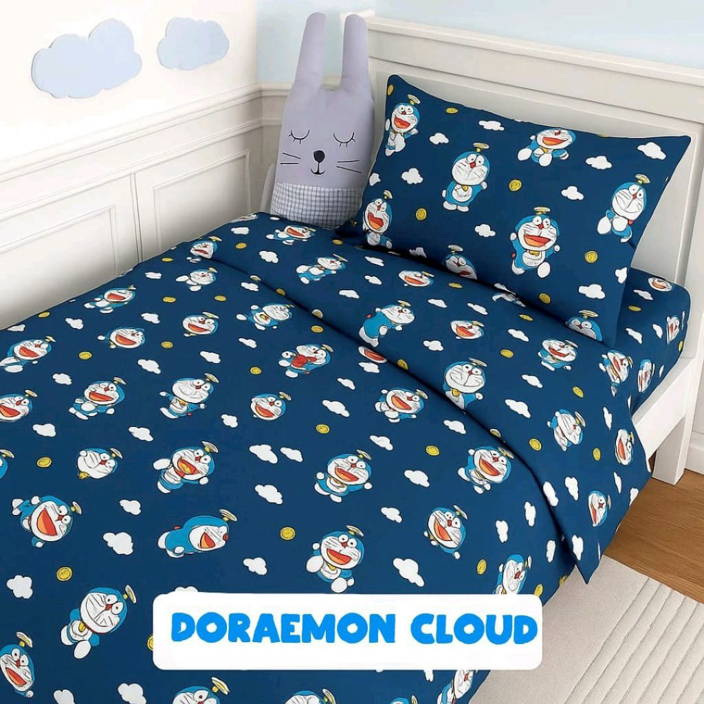 Sprei Karakter Anak Doraemon Doraemon Cloud Sarung Bantal Guling Ukuran Lengkap Kain Karet