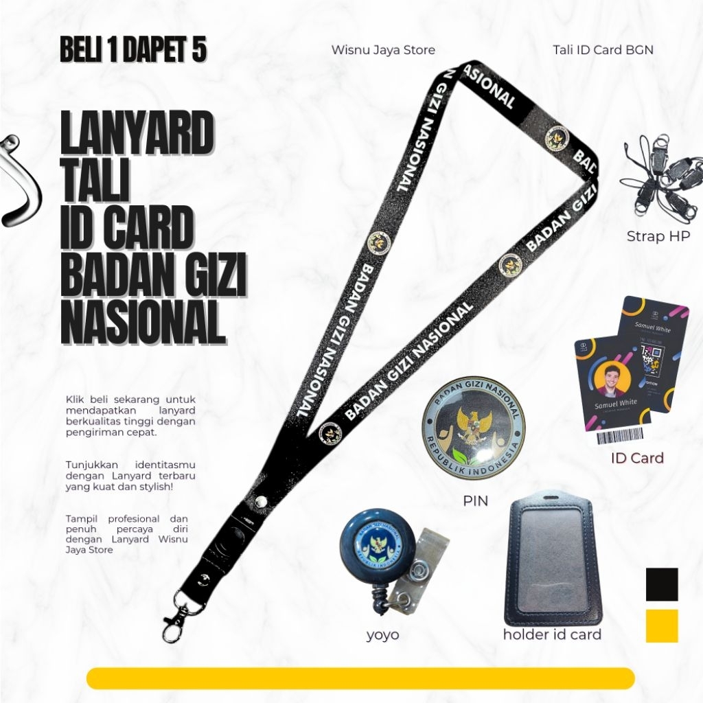 TALI ID CARD BGN BADAN GIZI NASIONAL HITAM TERBARU | LANYARD BGN GROSIR TERMURAH & BERKUALITAS