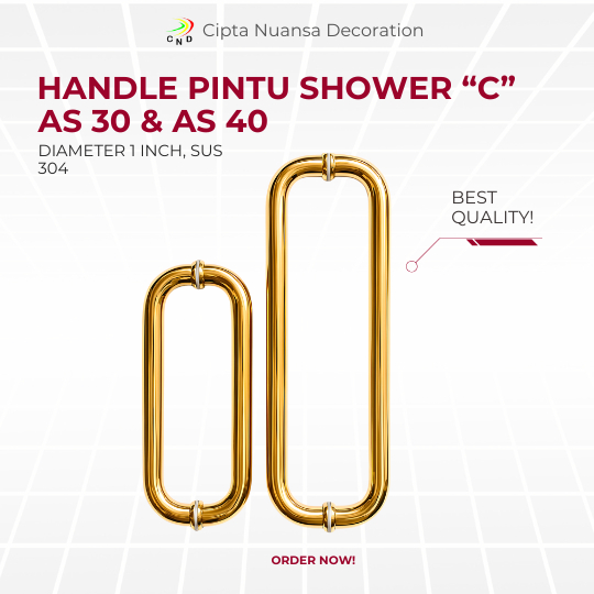 Handle Shower Model C Pegangan Pintu Kaca Kamar Mandi Gold