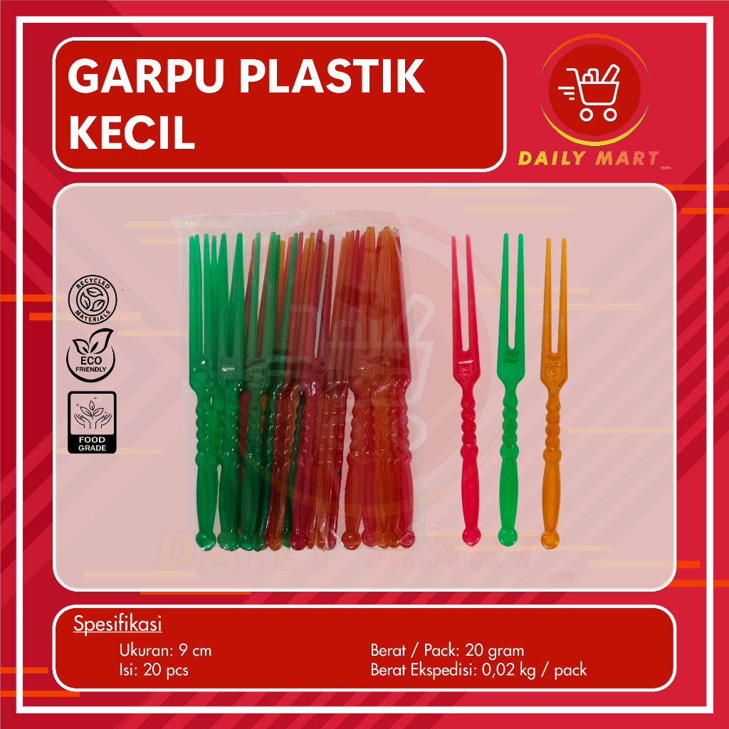 Garpu Plastik Kecil 9cm Tusukan Buah Kue Puding Isi 20 Pcs