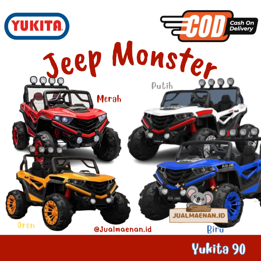 Mainan Anak Mobil Aki Yukita 90 Monster jeep jumbo 12 volt 10 AH BAN KARET