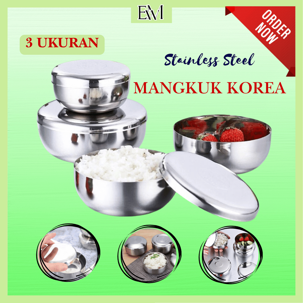 Korea Mangkuk Nasi dengan Tutup/ Korean Rice Bowl /Mangkuk Stainless Steel Satu Lapis Kotak Pengawet