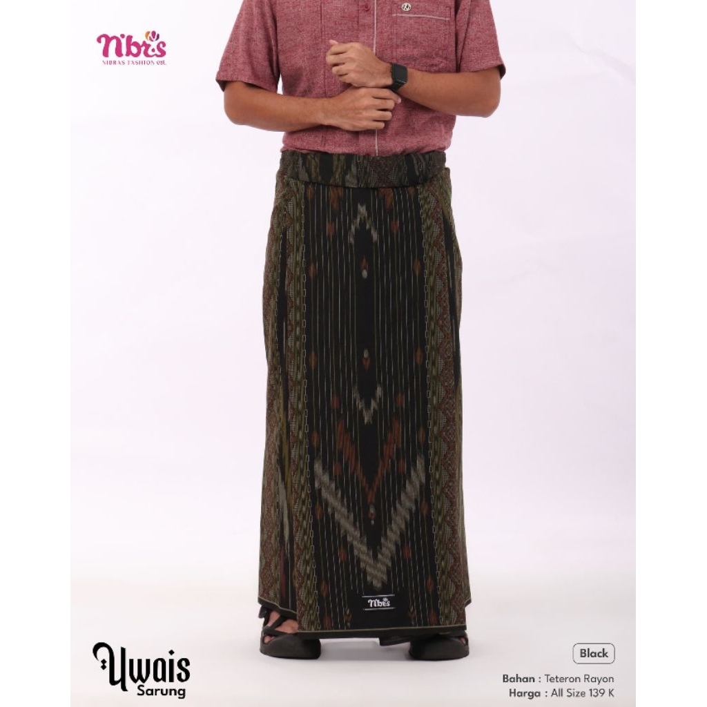Sarung Dewasa Motif/Sarung Nibras - Uwais Black | Original By Nibras