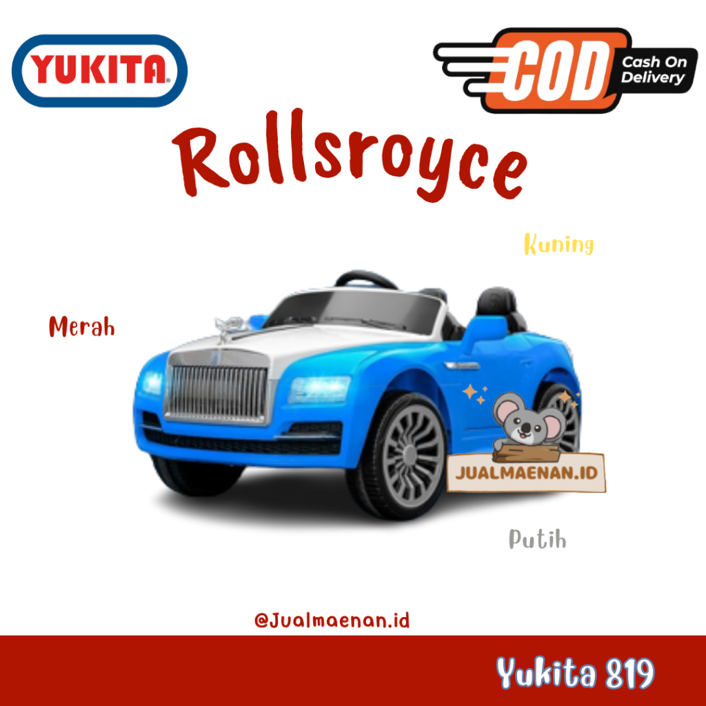Mainan Anak Mobil Aki ROLLS ROYCE - YUKITA 819 Keren Jok Kulit Ban Eva