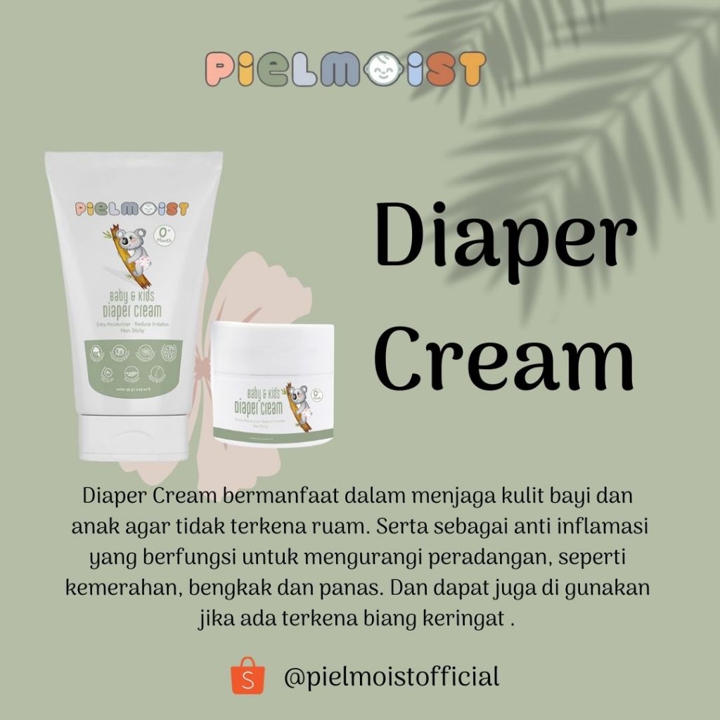 Pielmoist Diaper Cream - meredakan kemerahan, biang keringat, dan bruntusan di wajah serta badan.