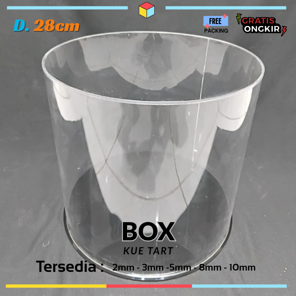Box Kue Tart | Full Akrilik | Diameter 28cm - Bebas Custom