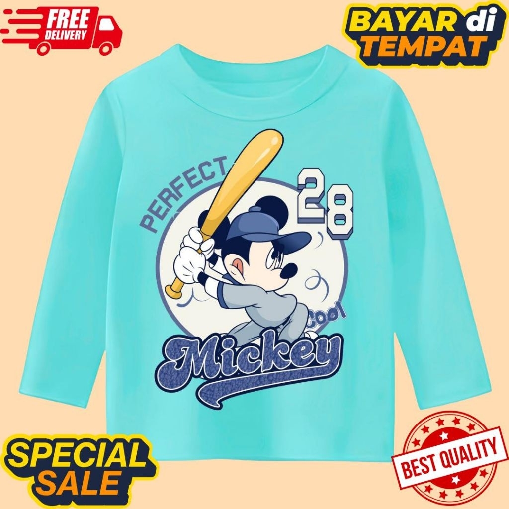 KAOS ATASAN ANAK LENGAN PANJANG UNISEX MOTIF MIKI BASEBALL