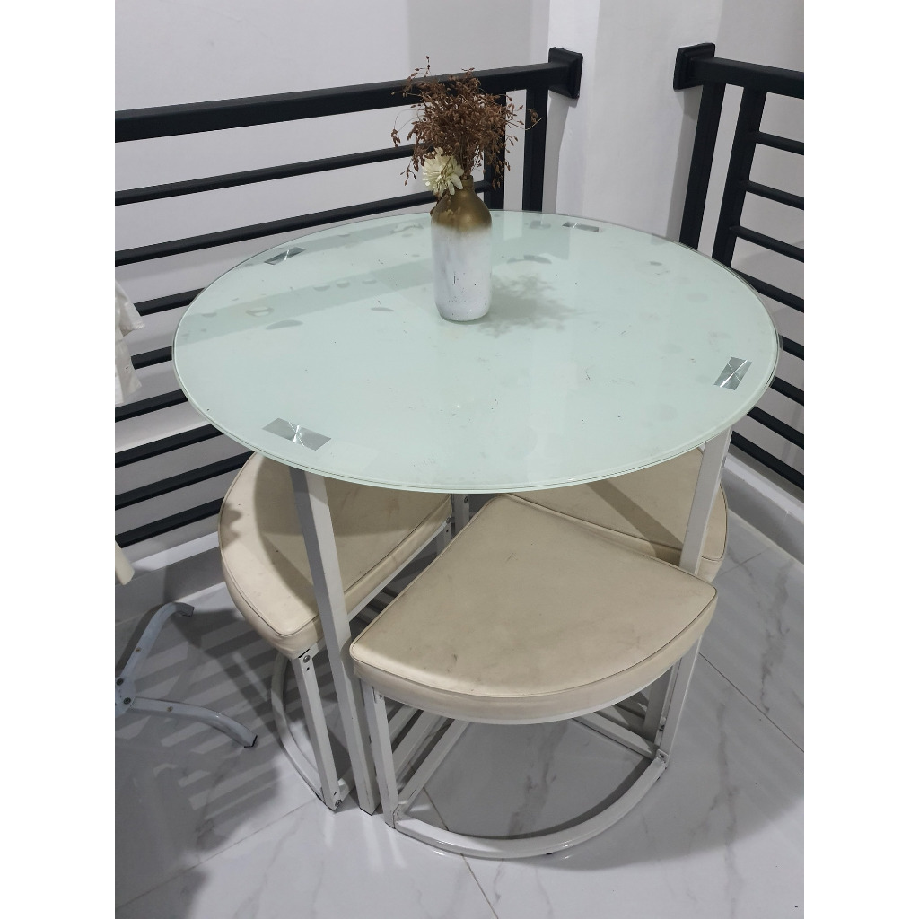 Zeus Meja Makan Bulat Kaca Minimalis 4 Kursi Informa