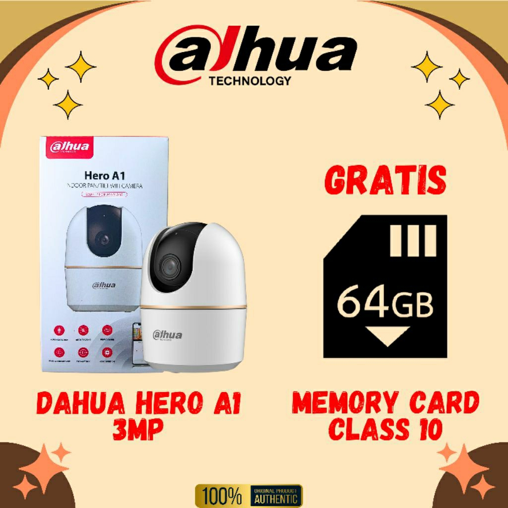 [PROMO] Kamera CCTV Dahua Hero A1 3MP WIFI IP CAMERA + Memori 32GB/64GB/128GB/256GB Class 10 - DAHUA