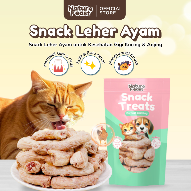 Nature Feast - Snack Leher Ayam Asli untuk Anjing & Kucing 100% Natural Freeze Dried Treats Bergizi