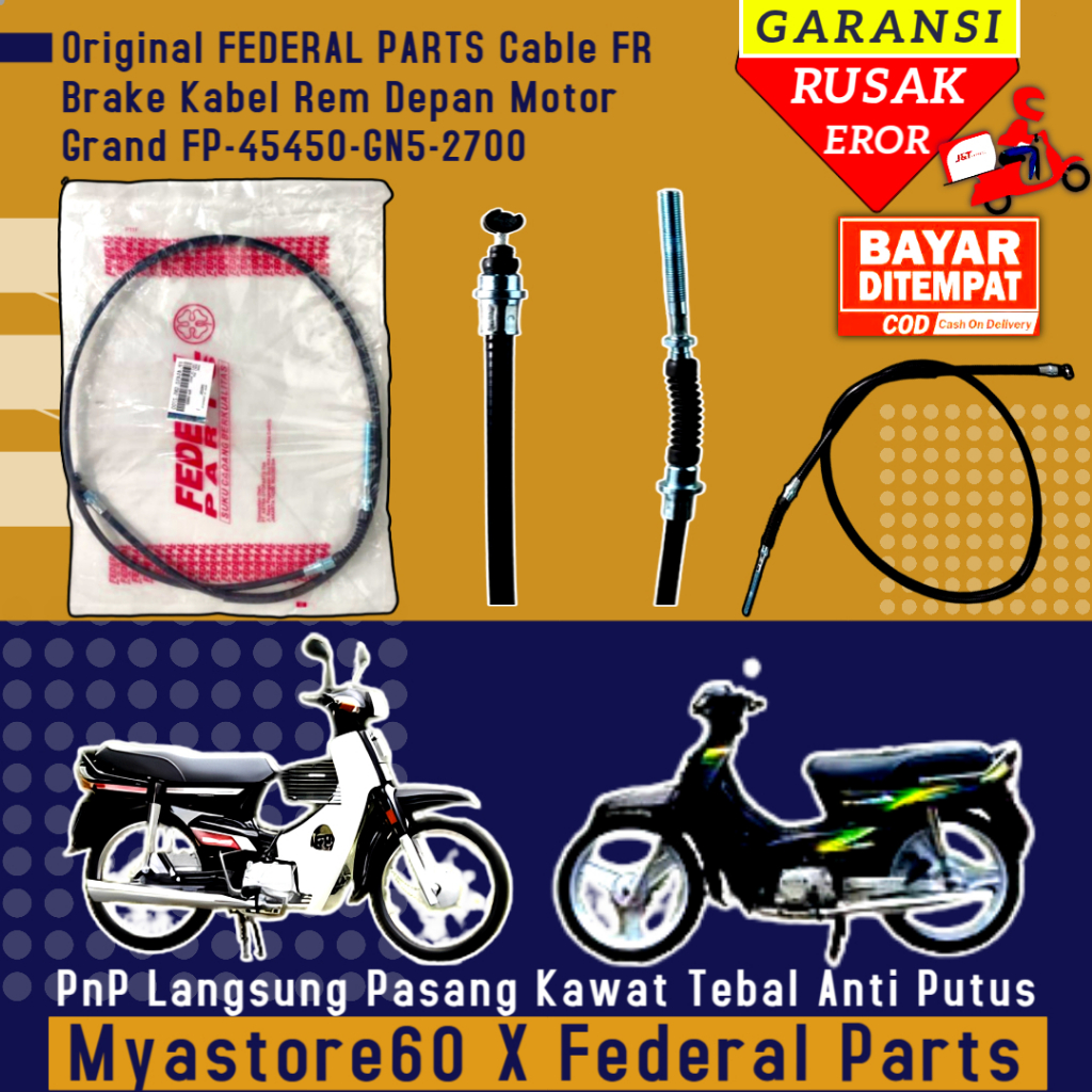 ORIGINAL FEDERAL PARTS Cable FR Brake Kabel Rem Depan Sepeda Motor Grand FP-45450-GN5-2700