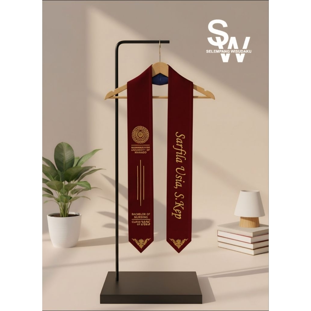 [1 HARI JADI] Selempang Wisuda Leher Bordir Bludru Jepang Premium - Maroon/Navy/Black/Purple - Fashi