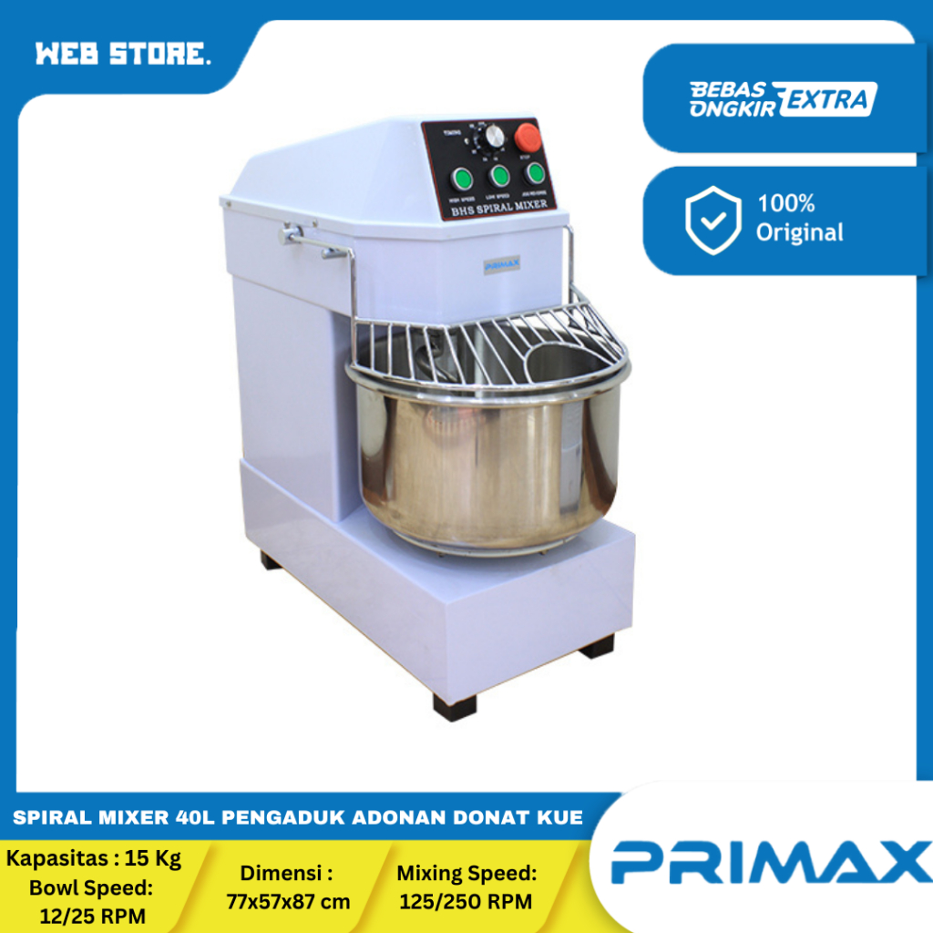 Spiral Mixer Double Speed 15Kg Mesin Pengaduk Adonan Donat Roti Kue 40L PCH10104 PRIMAX