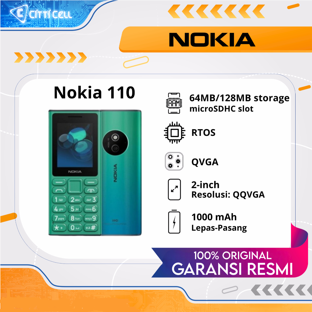 Nokia 110 (2024) | Nokia Jadul 110 | 64MB/128MB | Baru - Garansi Resmi