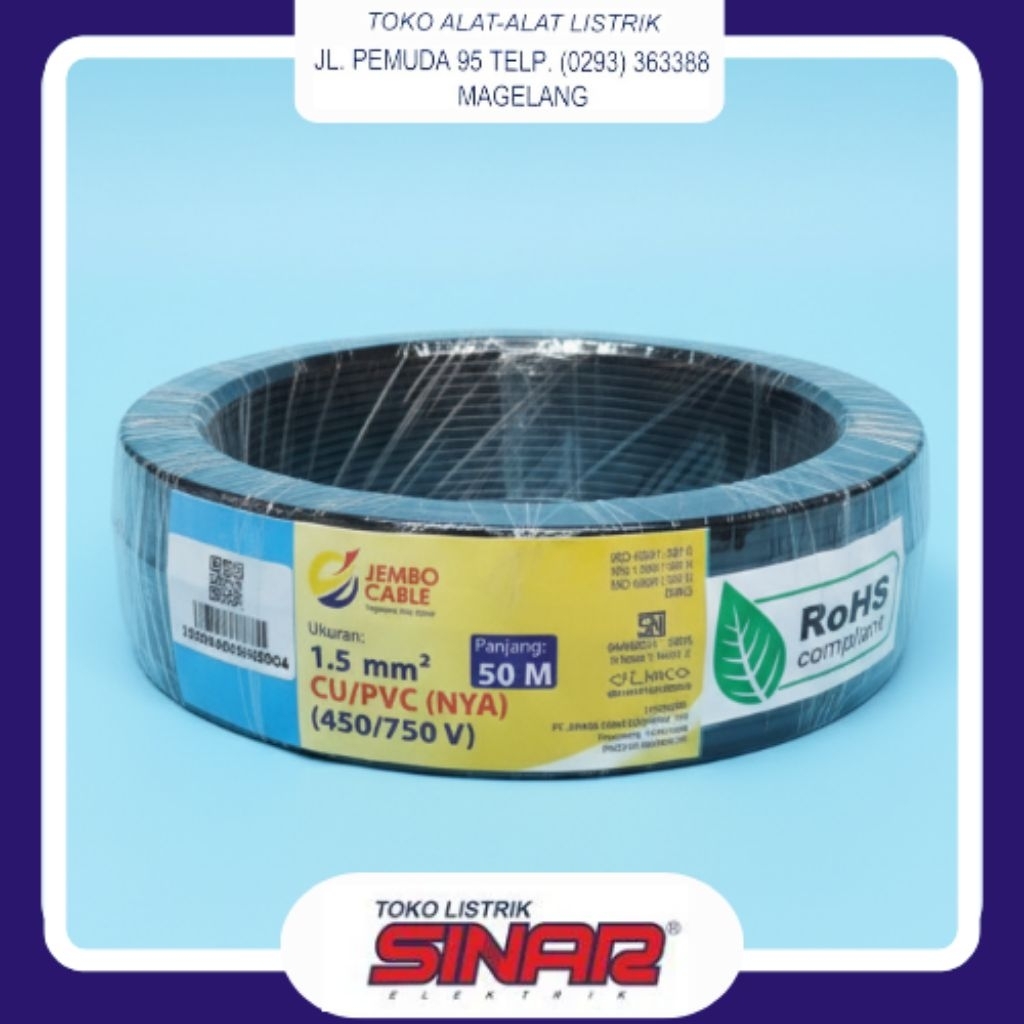 Kabel Listrik JEMBO NYA 1.5mm² 50 Meter – Kabel Tembaga Single Core 450/750V Original