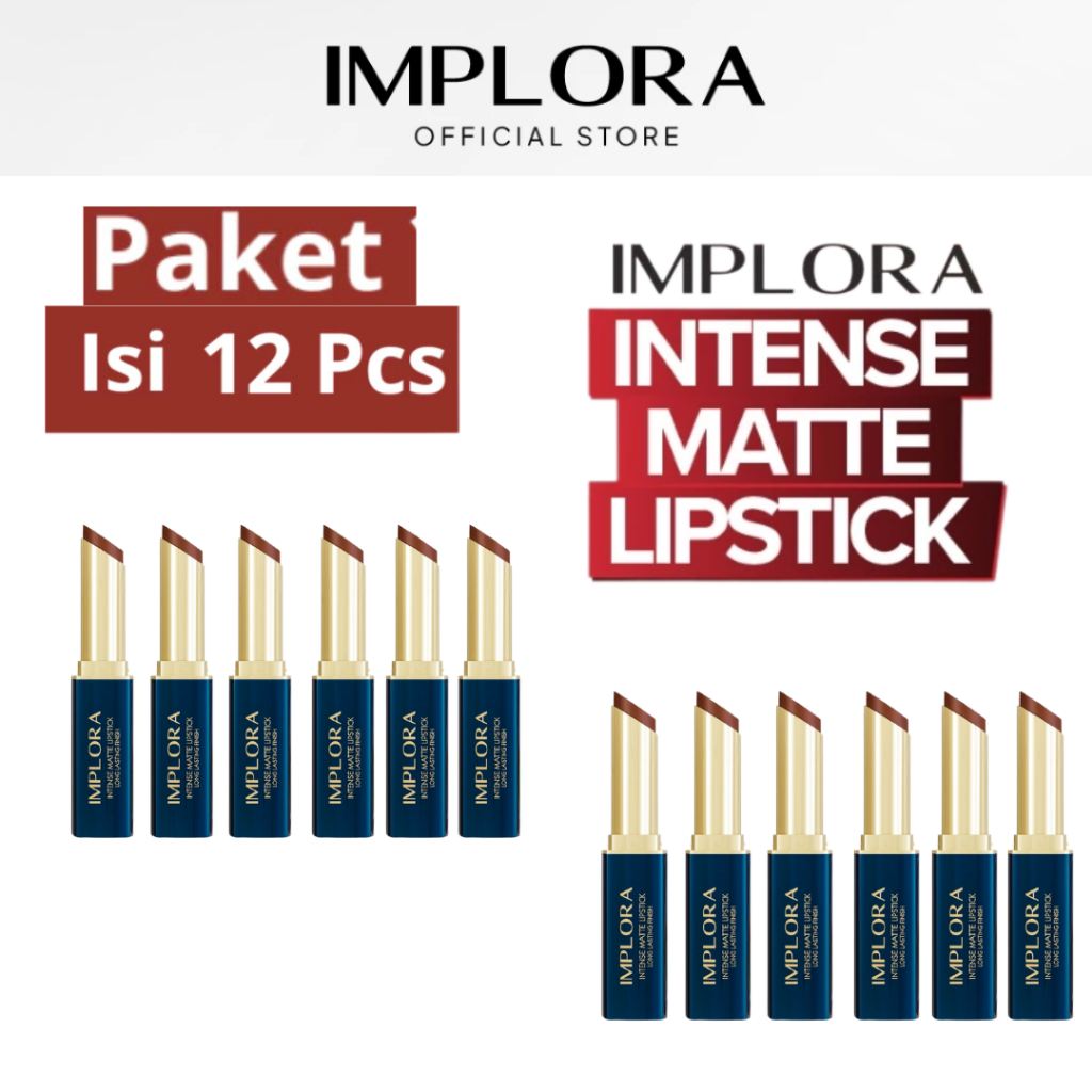 MFI - Paket 1 Box Isi 12 Pcs Implora Lipstick Intense Matte | Lipstik Transferproof Long-Lasting