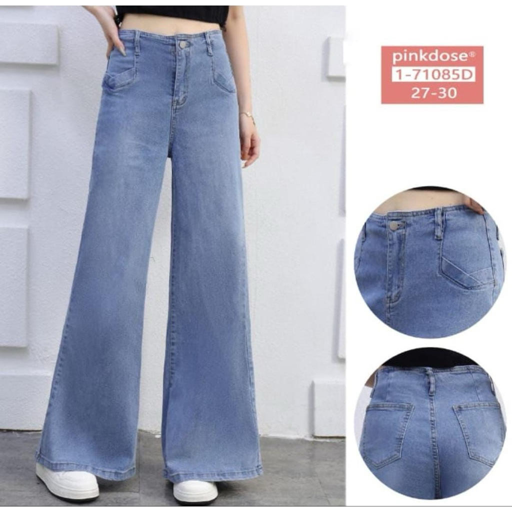 [Evasabrina88]Celana Kulot Skena SoftJeans Wanita Saku Tempel Depan Pinkdose Jeans