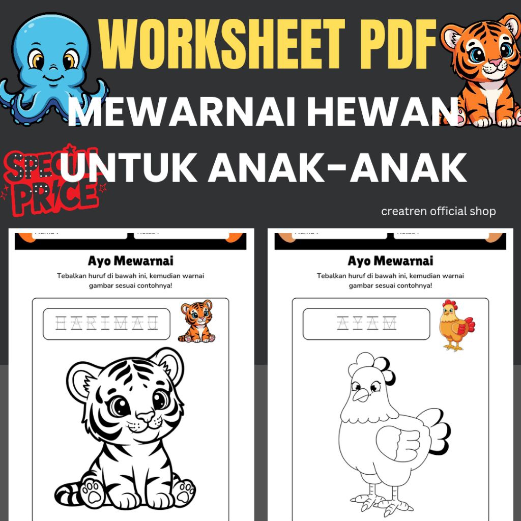 BUKU MEWARNAI (BERBENTUK WORKSHEET PDF SIAP PRINT)