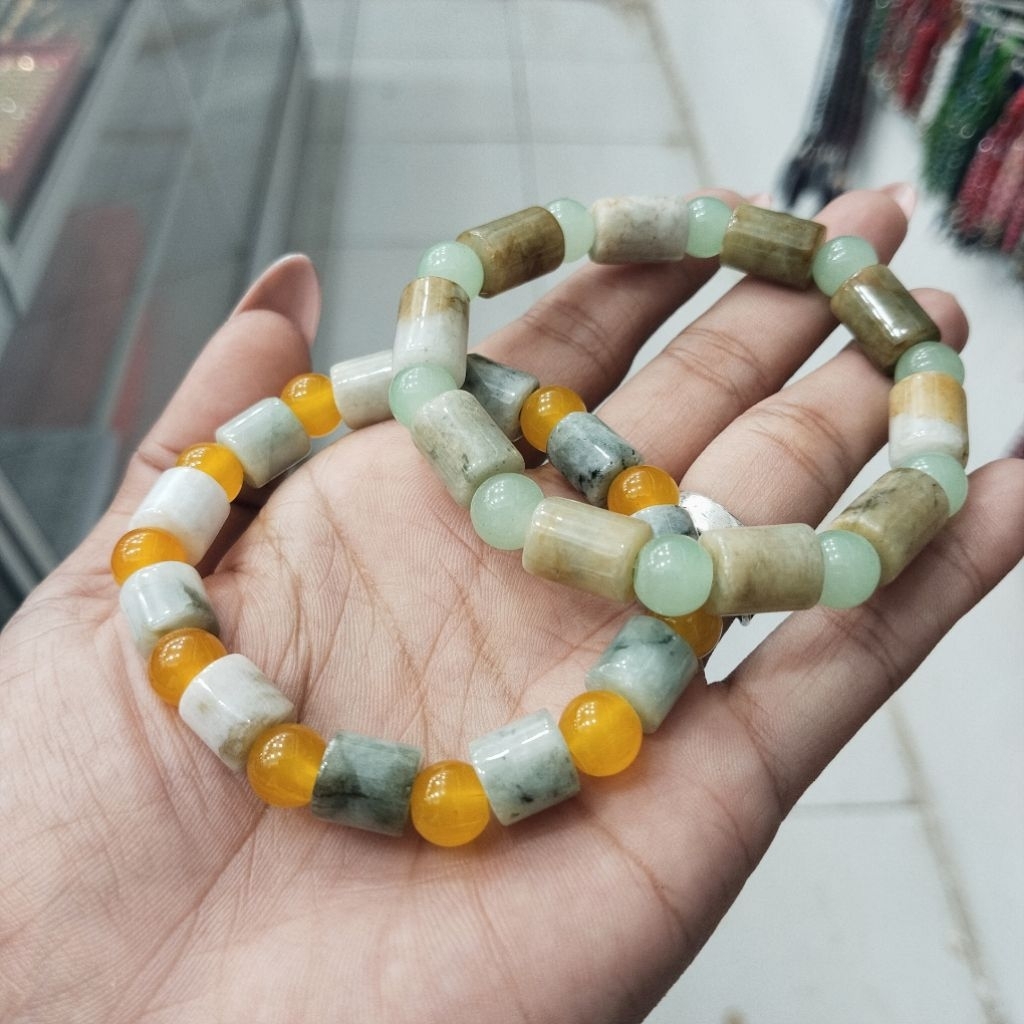 Gelang Batu Giok Birma Natural Tabung