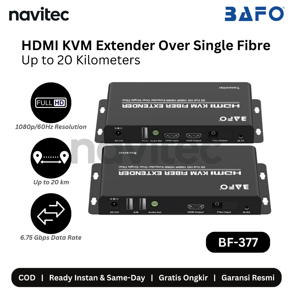 BAFO HDMI KVM Extender Over Single Fiber Up to 20KM BF-377 BF377