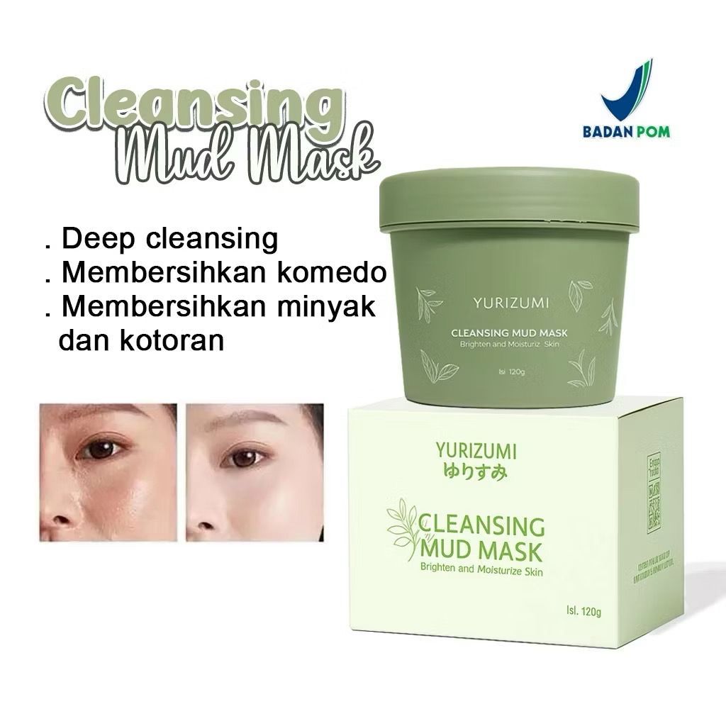 YURIZUMI Green Tea Cleansing Mud Mask 120gr Masker Wajah BPOM Pembersih Komedo Pori