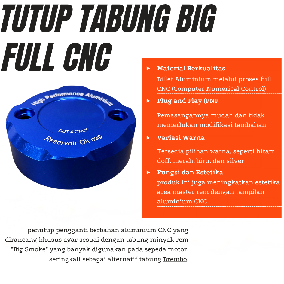 TUTUP TABUNG MINYAK REM BIG RESEVIOR OIL CNC TUTUP TABUNG MINYAK REM BIG TUTUP TABUNG BIG BREMBO