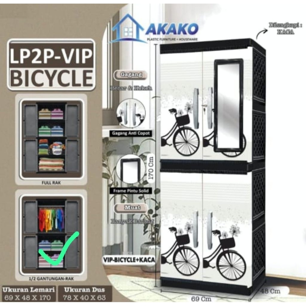 Lemari Plastik Akako 4 pintu+Gantungan