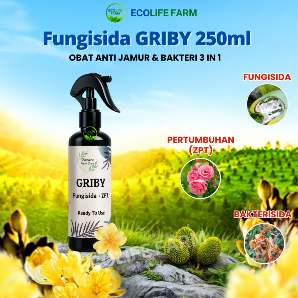 GRIBY - Fungisida & Bakterisida dengan ZPT – Obat Anti Jamur & Bakteri 3 in 1 Aman untuk Semua Tanam