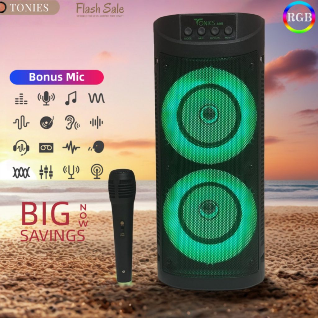 Speaker Bluetooth  TONIES-899 Bonus Mic 8inci Wireless Portable Speaker  Super Bass
