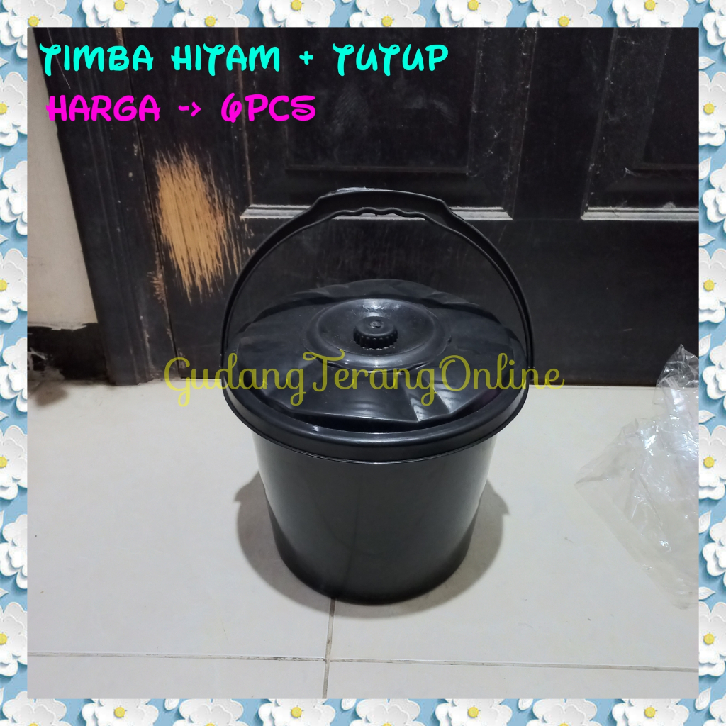 6PCS Timba hitam + tutup timbo hajatan berkatan syukuran ember gagang plastik serbaguna