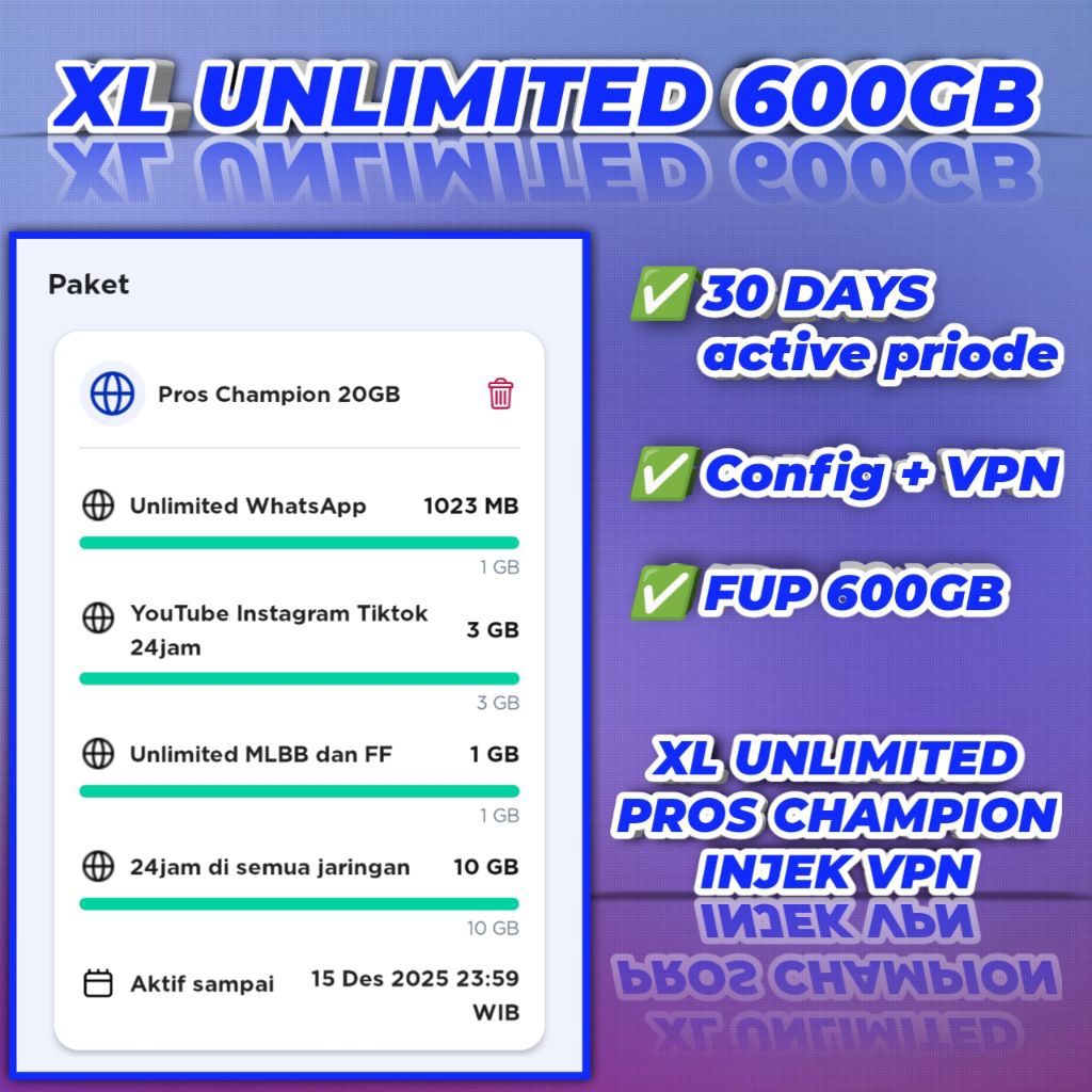 XL UNLIMITED VPN PROS CHAMPION, VPN + CONFIG