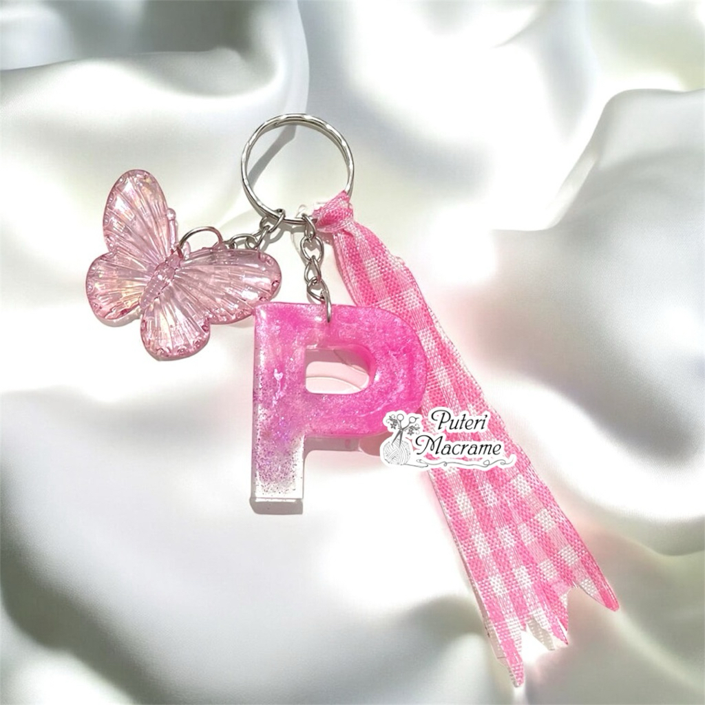 Gantungan Kunci Resin Custom Huruf Inisial (A-Z) | Keychain Resin Epoxy Glitter | Handmade Kado Unik